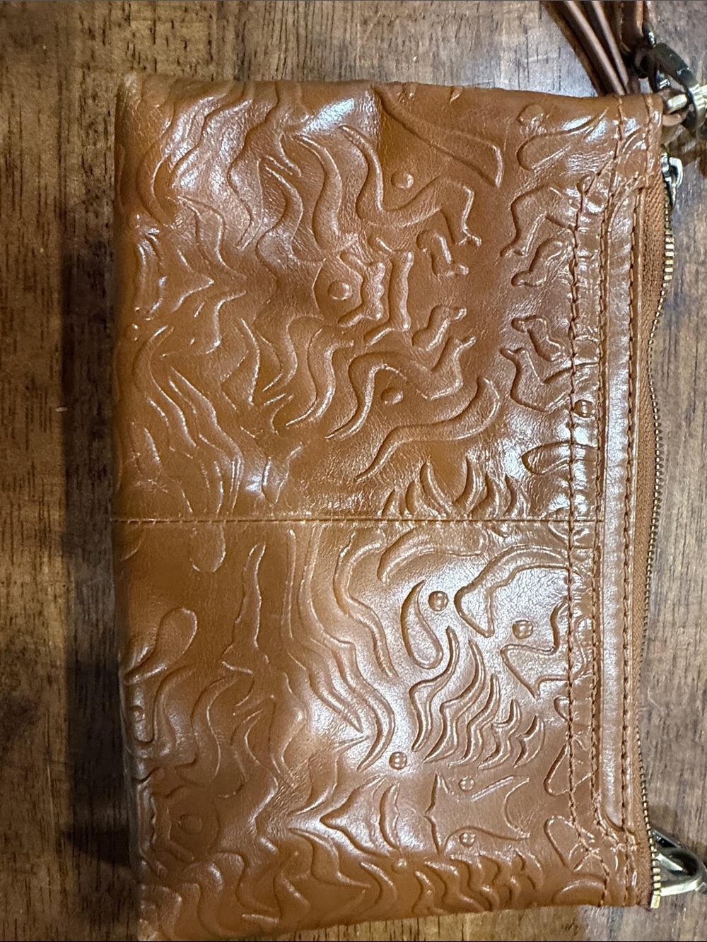 HOBO Tan Embossed Leather Wristlet Clutch